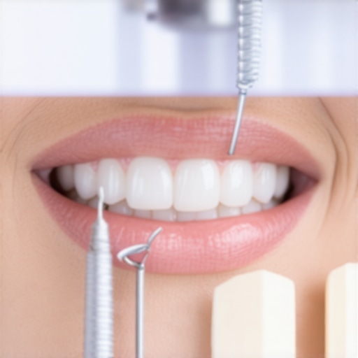 Fitting a Porcelain Crown Dentist fitting porcelain crown on patient's tooth during dental procedure.