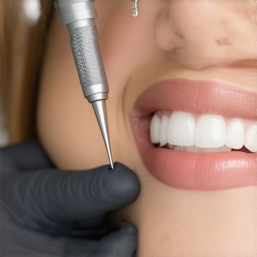 Dentist using digital scanner on patient's crown in a modern clinic