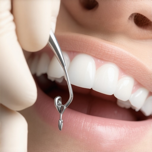 Dentist fitting a dental crown on a patient's tooth in a clinical setting