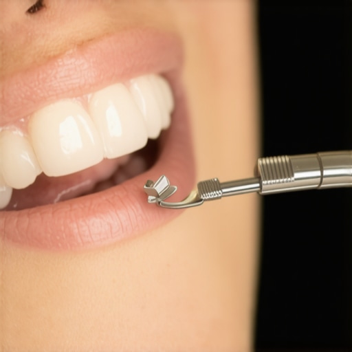 Dentist fitting a porcelain crown on a patient's tooth, showing precise fit and natural appearance.