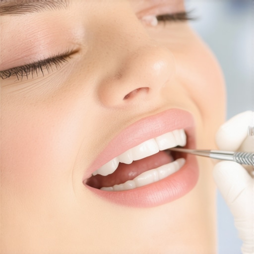 Advanced dental crown technique with digital shade matching Dentist demonstrating digital shade matching for crowns to a patient in a dental clinic