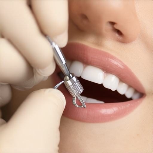 Dentist expertly fitting a porcelain crown on a patient's tooth