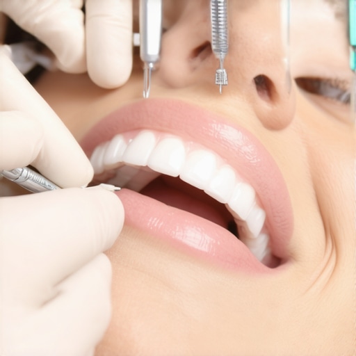 Dentist fitting a custom dental crown onto a patient's tooth in a modern clinic