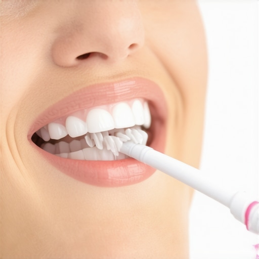 Person using an electric toothbrush to care for dental crowns.