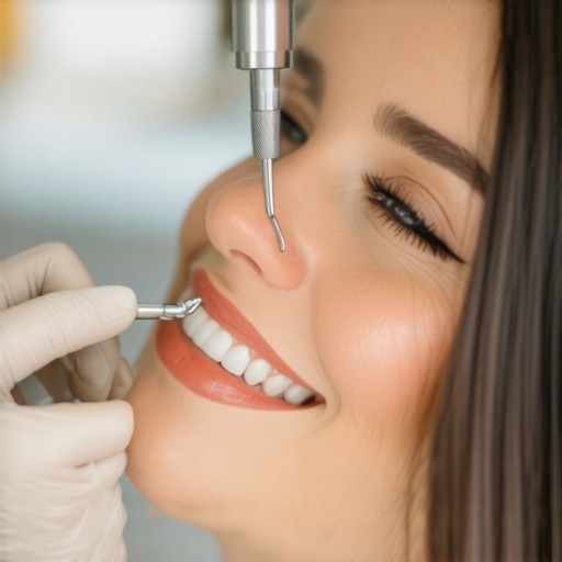 Dentist fitting a dental crown using modern diagnostic tools