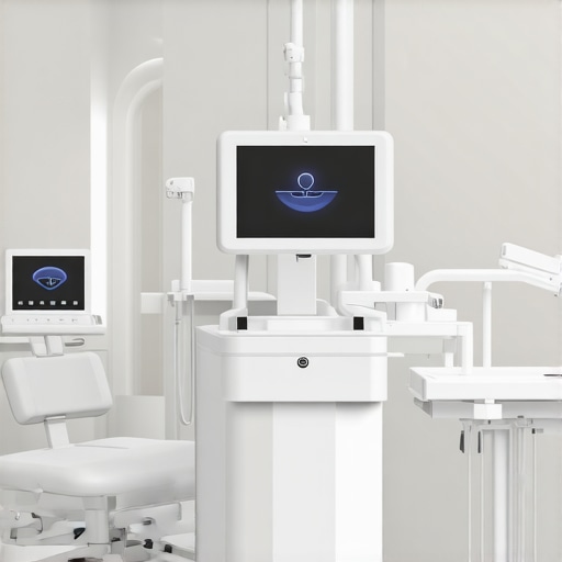 Interior of a modern dental office with AI and laser technology used for crowns