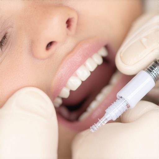 Dentist applying ozone therapy to a patient's cavity using advanced dental equipment.
