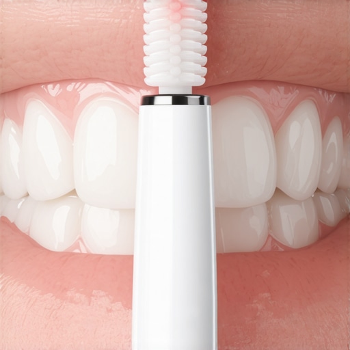 A person using an ultrasonic toothbrush to clean teeth, highlighting advanced dental care tools.