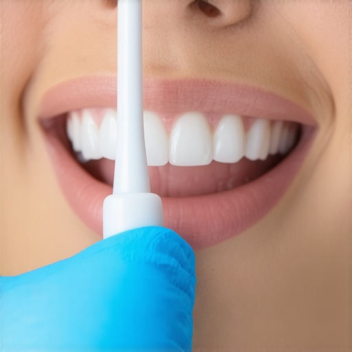 Person using a water flosser to clean around dental crowns