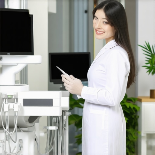 Dentist using digital scanner in a modern dental office
