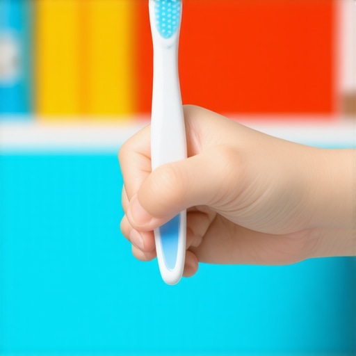 Child brushing teeth with fluoride toothpaste in bathroom