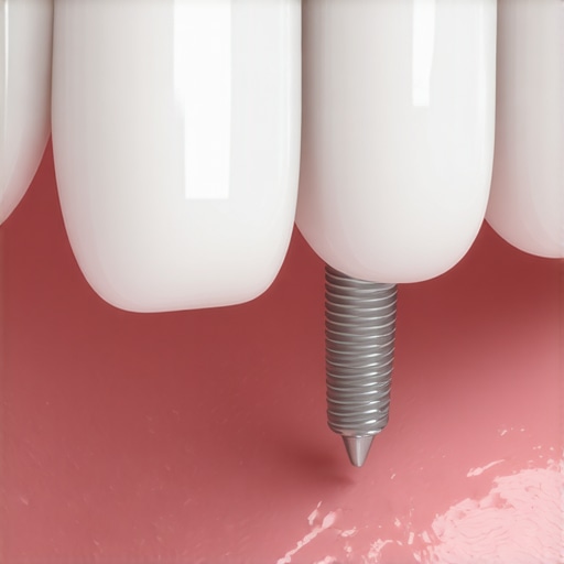 Dentist placing a titanium implant into a patient's jaw during surgery