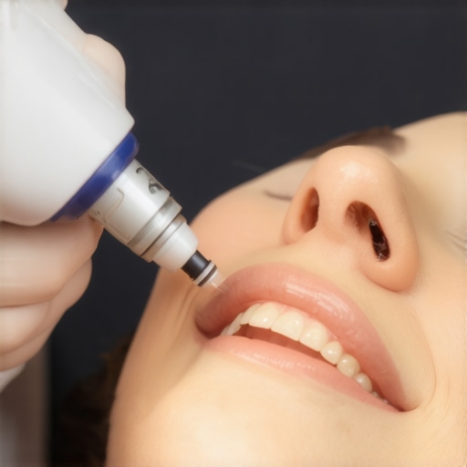 Effective Dental Cleaning with Ultrasonic Irrigator Person cleaning dental crowns with ultrasonic irrigator for long-term maintenance.