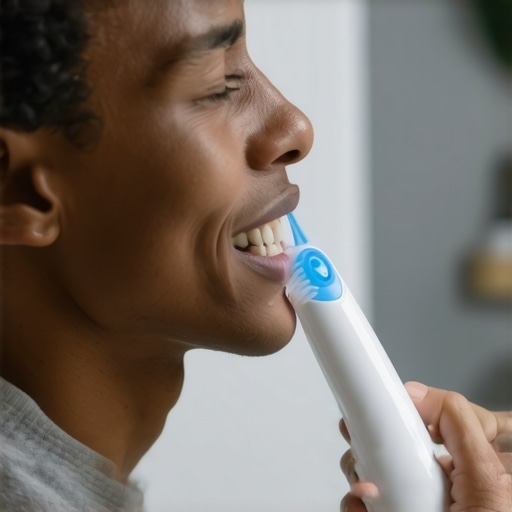 Person using ultrasonic toothbrush to maintain dental restoration