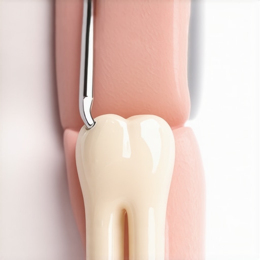 Precision in Dental Crown Placement Dentist fitting a dental crown with close attention to detail
