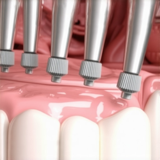 Dental professional using ultrasonic scaler on patient's crown with focus on hygiene device.