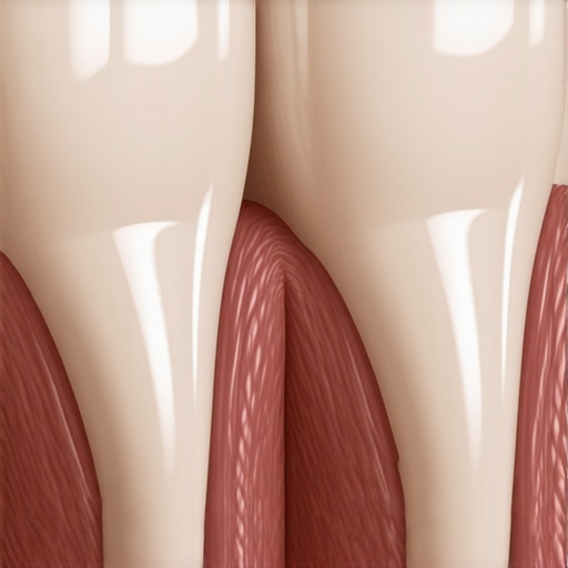 Close-up of a dental crown showing the margin area and gum health.