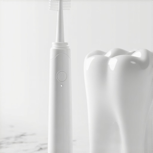 Close up of interproximal brush and water flosser for crown care