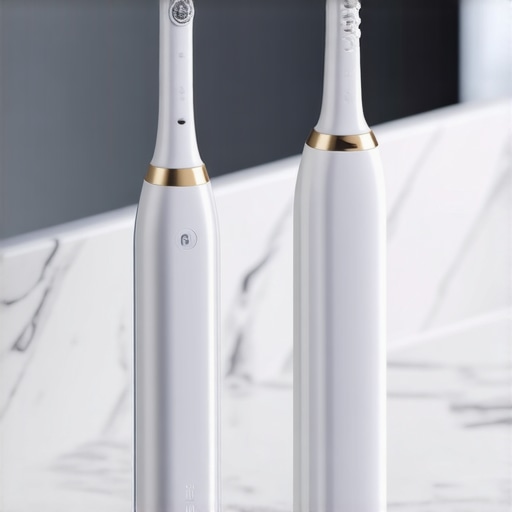 A sonic toothbrush and water flosser on a bathroom counter representing high-tech dental maintenance
