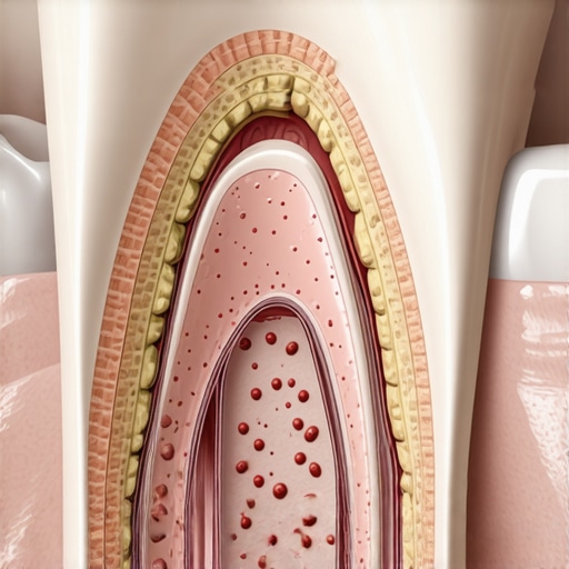 Diagram showing bacteria entering a gap between a dental crown and the natural tooth gumline.