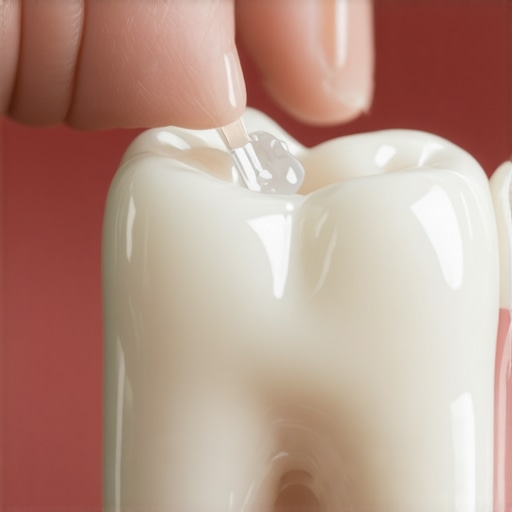 A close-up showing how to use dental wax as a temporary fix for a sharp tooth edge.