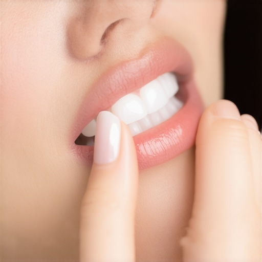 A traveler applying orthodontic wax to a chipped porcelain veneer to protect their tongue from sharp edges.
