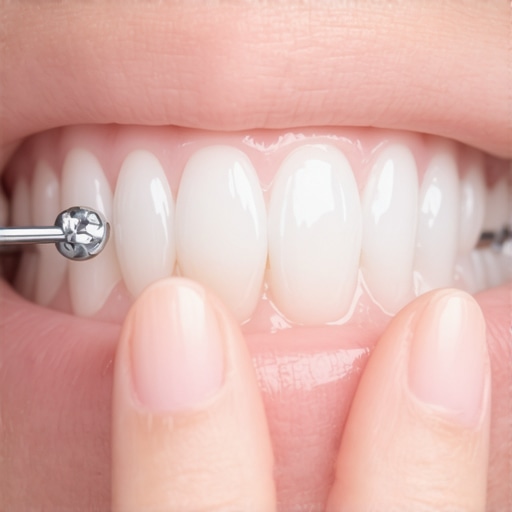 Close-up of orthodontic wax being applied to a loose braces bracket for comfort.