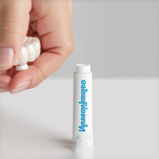 A hand preparing to apply temporary dental cement to a loose crown.
