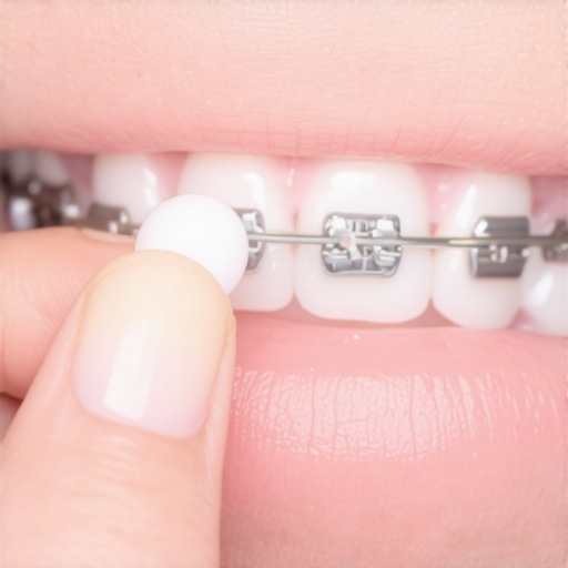 Close up of orthodontic wax being applied to braces