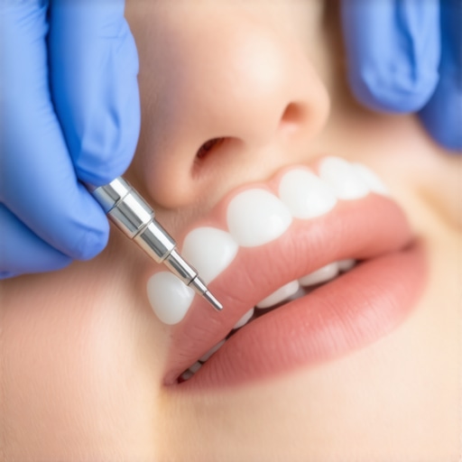 A dentist checking a patient's bite alignment to resolve tooth sensitivity after a filling.