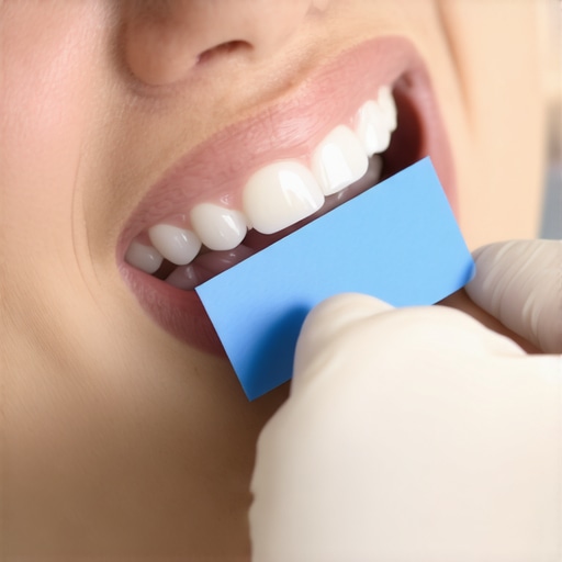 A dentist using articulating paper to identify high spots on a patient's teeth to resolve post-procedure jaw pain.