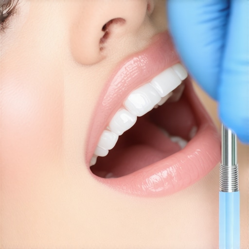 Dentist checking the occlusion and fit of a porcelain crown using articulating paper.