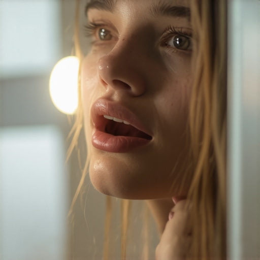 Person examining gums for signs of a dental abscess in a mirror.