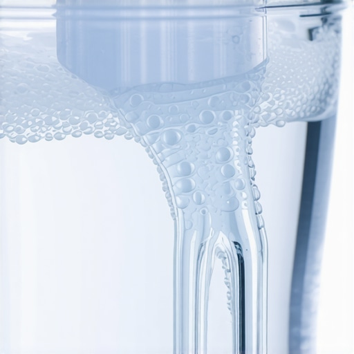 A clear dental retainer soaking in a cleaning solution glass with bubbles.
