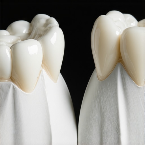 A dental diagnostic wax-up model showing planned smile improvements next to a high-quality porcelain veneer.