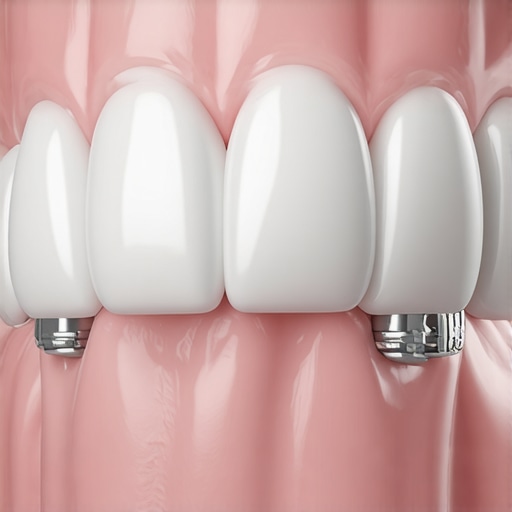 Dental Bridge Placement Diagram Diagram showing how a three-unit dental bridge anchors to surrounding teeth.
