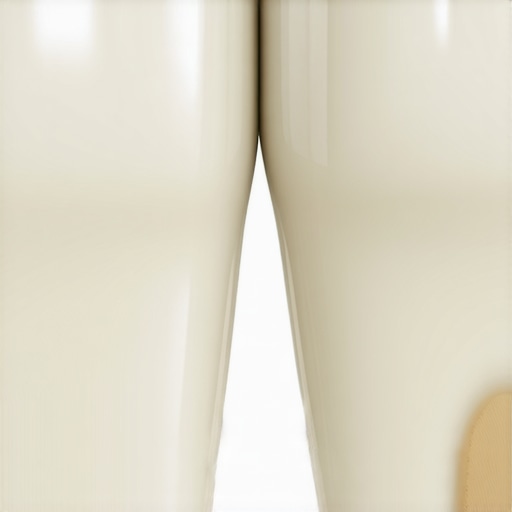 Close-up view of a dental crown showing the junction between the prosthetic and natural tooth structure.