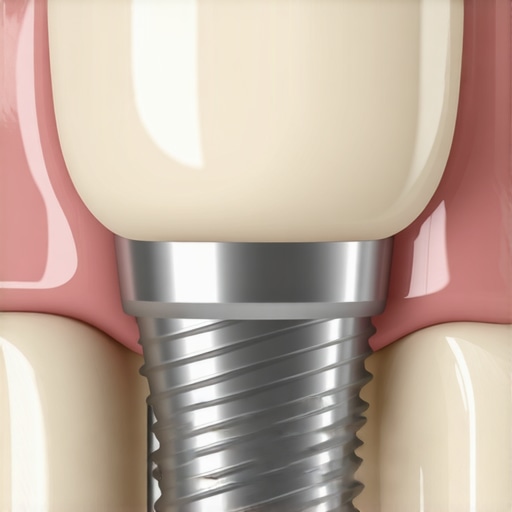 Diagram showing the internal screw and components of a dental implant crown