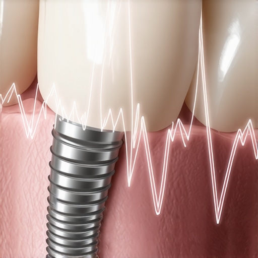 Dental Implant Resonance and Sound Conduction Illustration of how dental implants conduct sound vibrations through the jawbone