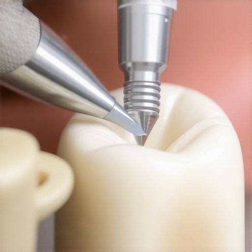 Dentist checking the stability of a dental implant and crown connection