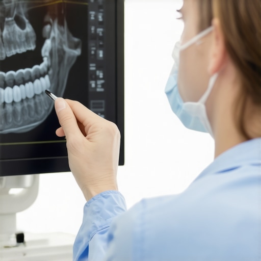 A close-up of a dentist pointing to a digital dental scan to explain how crowns protect natural teeth.