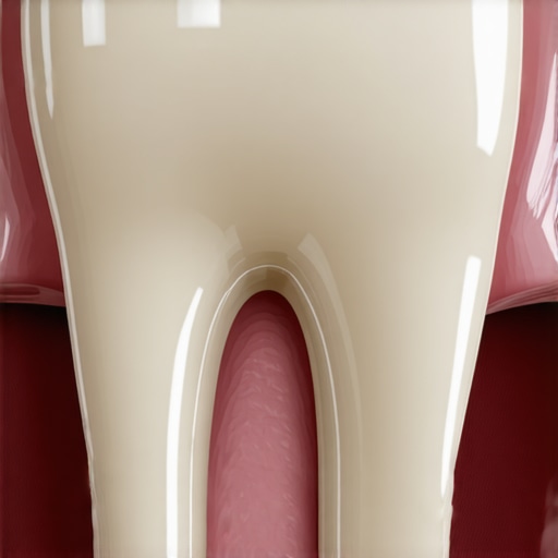Close-up of a professionally fitted dental crown and healthy gum tissue.