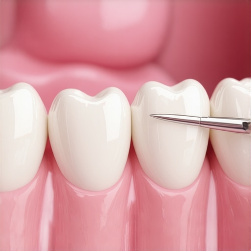 Professional dentist inspecting the margin and seal of a porcelain dental crown to prevent bacterial leakage.