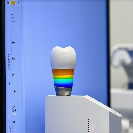 A dentist using a T-Scan digital sensor to check the pressure distribution of dental crowns.