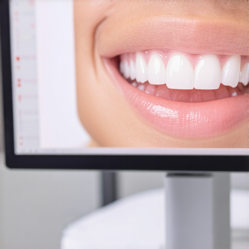 A 3D intraoral scan of permanent teeth showing ridges on the biting edges.