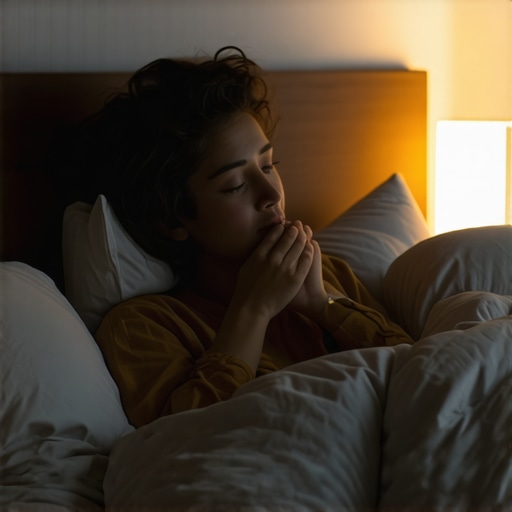 A person using pillows to elevate their head at night to reduce dental pain pressure.