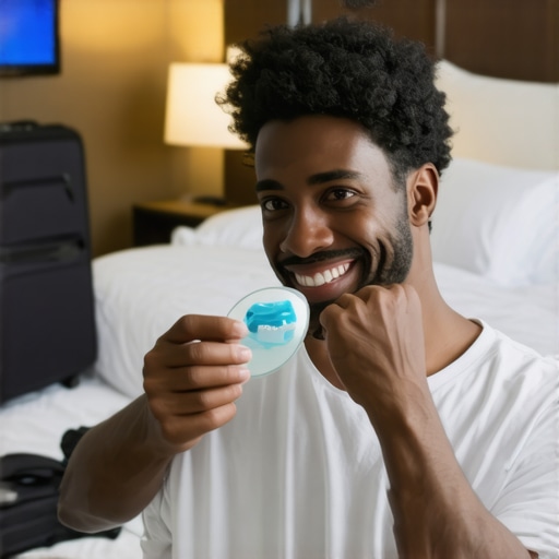 Emergency Dental Repair kit for Travelers A person using a temporary dental filling kit in a hotel room while traveling.