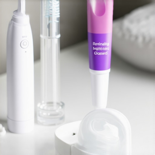 Maintenance tools for dental crowns and enamel protection including a water flosser and night guard.
