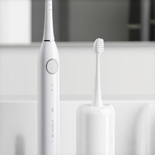 Modern electric toothbrush and water flosser for crown maintenance.