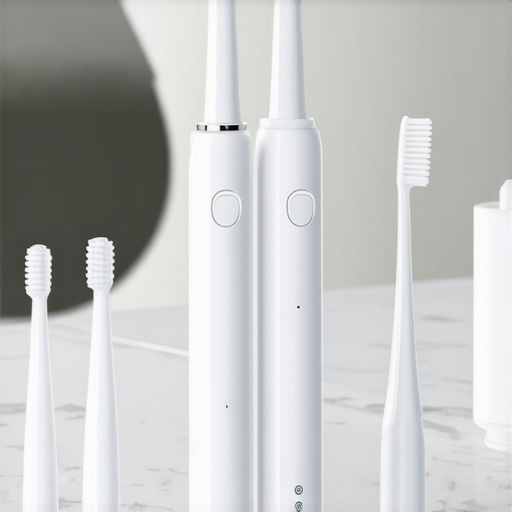 Professional dental cleaning tools including electric toothbrush and water flosser for crown care